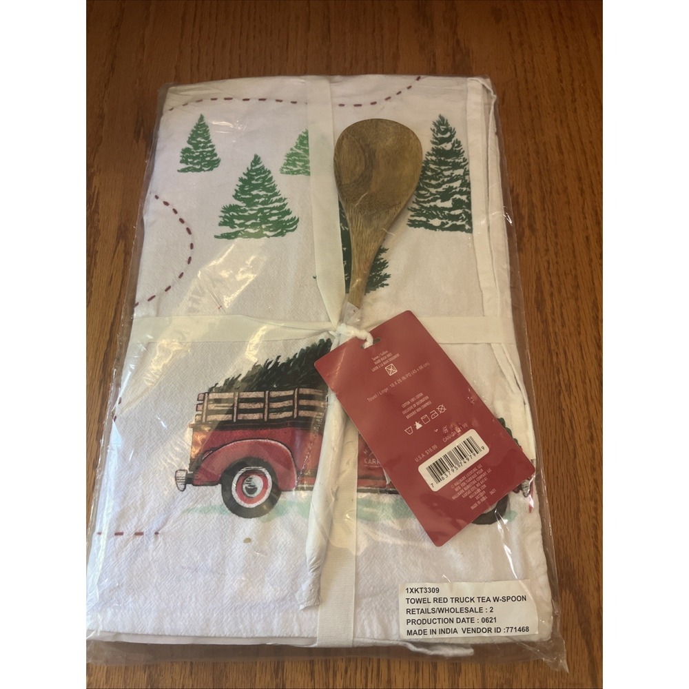 Hallmark Christmas Red Truck Tea Towel and‎ Wooden Spoon -Brand New